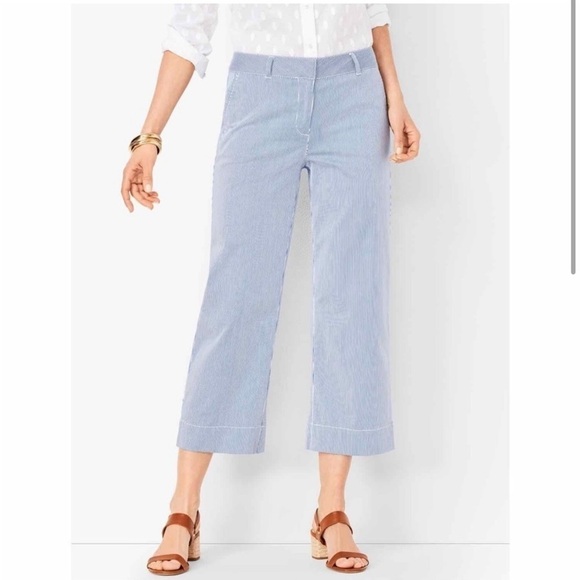 Talbots Wide Leg Crop 12 Blue White Pinstripes - Picture 1 of 9